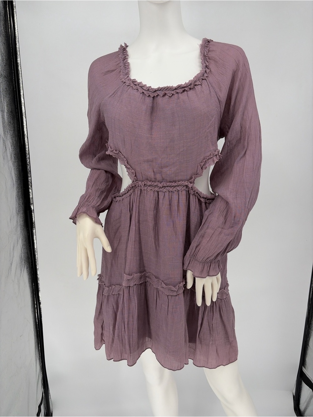 Rebellion Mauve Cutout Tiered Mini Dress